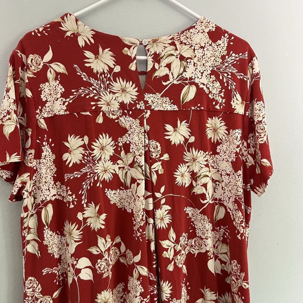 J Jill Floral T Shirt Dress Lounge Loungewear Casual Sz XL Red Stretch A line - Picture 10 of 13